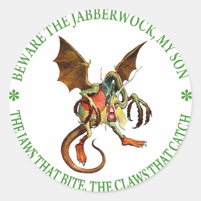 Sticker Rond Méfiez-vous du Jabberwock, Mon Fils. Les mâchoires (Devant)