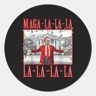 Sticker Rond Mega La La Christmas Père Noël Funny Trump Xmas Pa