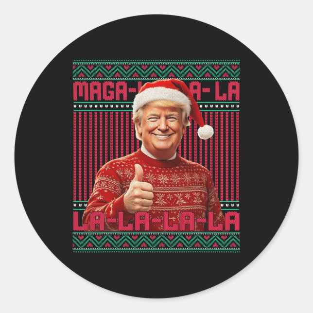 Sticker Rond Mega La La Donald Trump Potus 47 Mauvais Noël (Devant)
