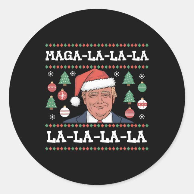 Sticker Rond Mega La La Donald Trump Potus 47 Mauvais Noël (Devant)