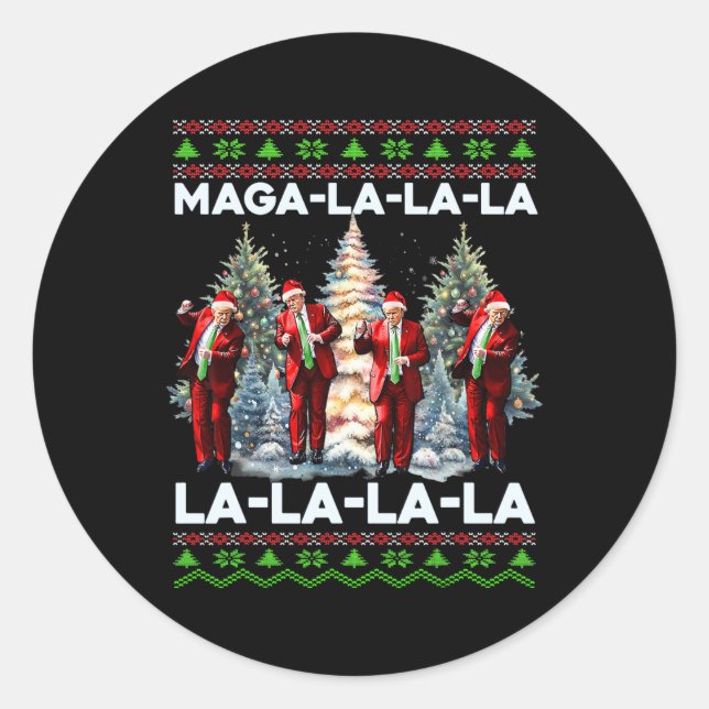 Sticker Rond Mega La La Donald Trump Potus 47 Mauvais Noël (Devant)