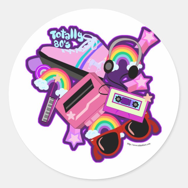 Sticker Rond Mega Neon 80s Design (Devant)
