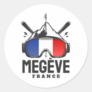 Sticker Rond Megève France Station de ski Ski rétro