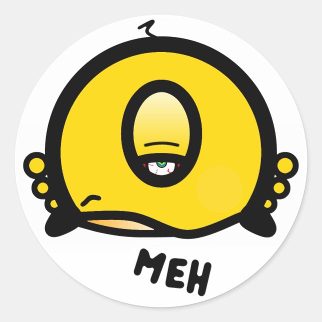 Sticker Rond Meh One-Eyed Weird Creature Cartoon Character (Devant)
