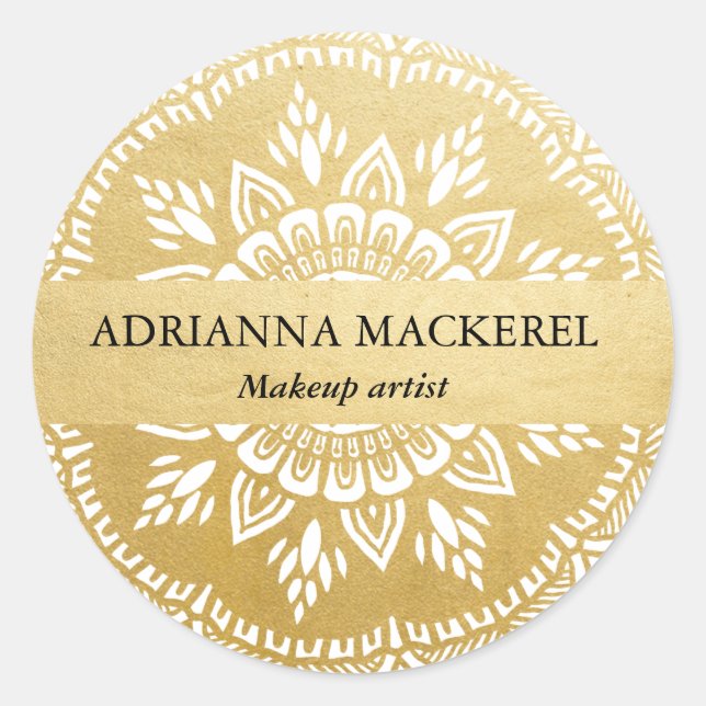 Sticker Rond Mehendi Mandala Motif Floral Faux Gold Foil (Devant)