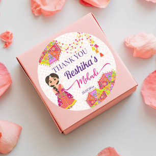Sticker Rond Mehndi jolie mariée indienne parapluie merci faveu