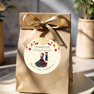 Sticker Rond Mehndi & sangeet manadala et couple indien mignon