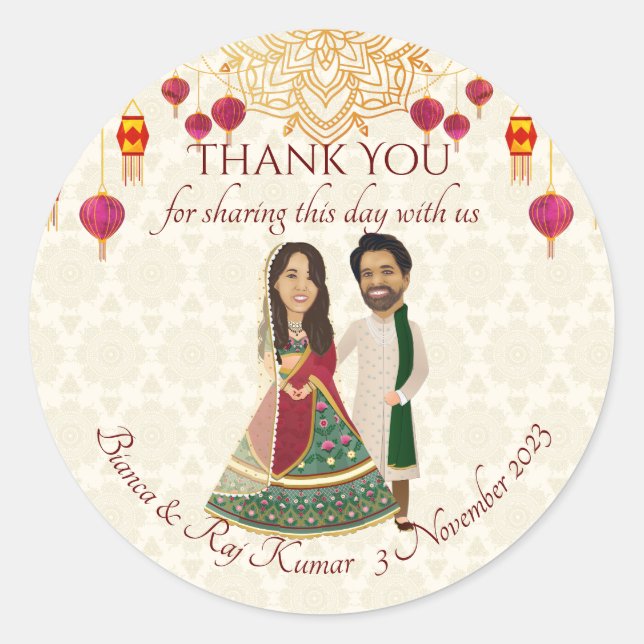 Sticker Rond Mehndi & sangeet manadala et joli couple indien (Devant)