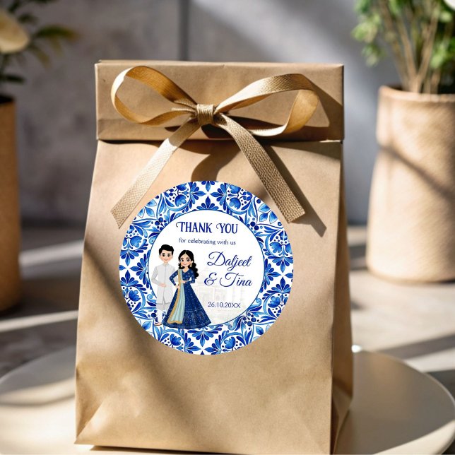 Sticker Rond Mehndi Sangeet mariage indien mignon faveurs (Mehndi Sangeet Indian wedding favor stickers cute bridal couple cartoon customized favor Stickers)