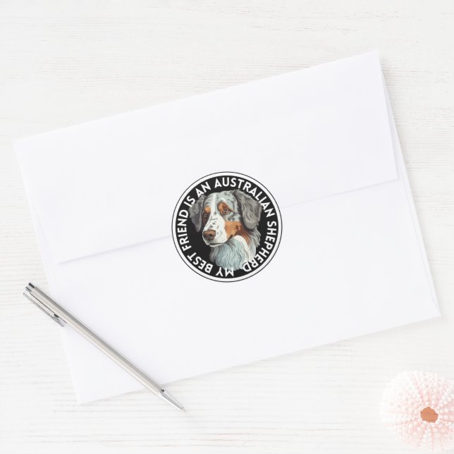 Sticker Rond Meilleur Ami Australian Shepherd (Enveloppe)