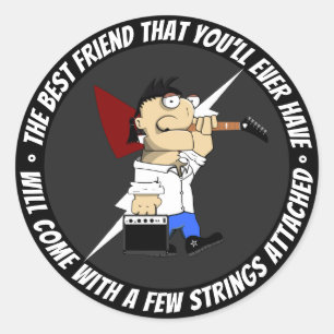 Sticker Rond Meilleur ami du guitariste sur la route Cartoon Pr