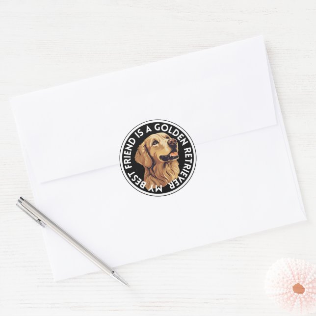 Sticker Rond Meilleur ami Golden Retriever (Enveloppe)