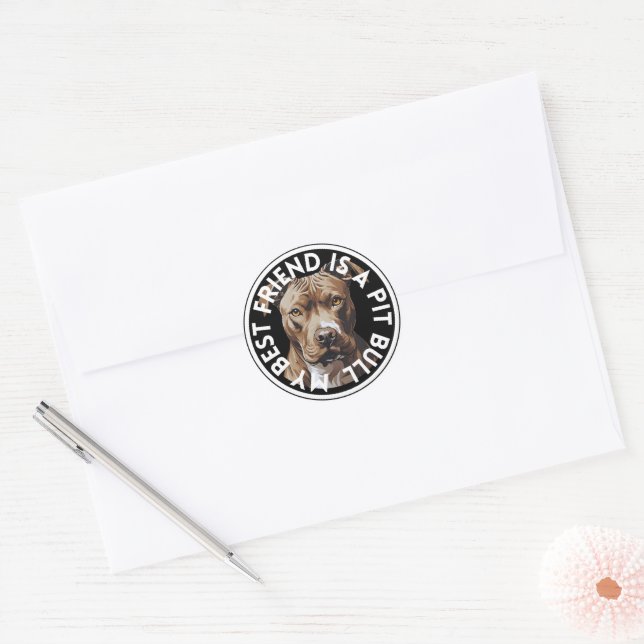 Sticker Rond Meilleur Ami Pit Bull Terrier (Enveloppe)