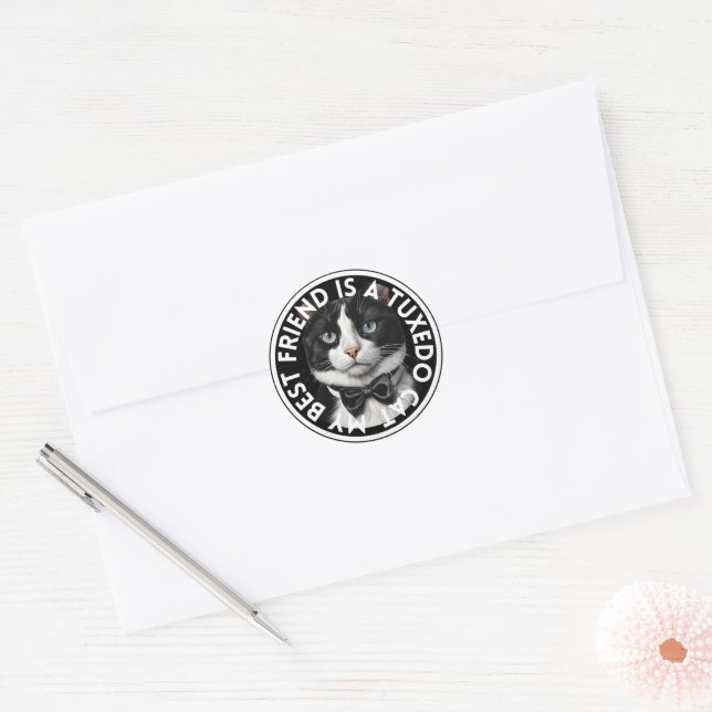Sticker Rond Meilleur ami Tuxedo Chat (Enveloppe)