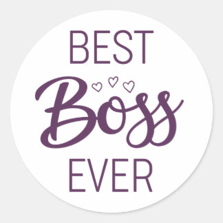 Sticker Rond Meilleur Boss Jamais Puple Calligraphie