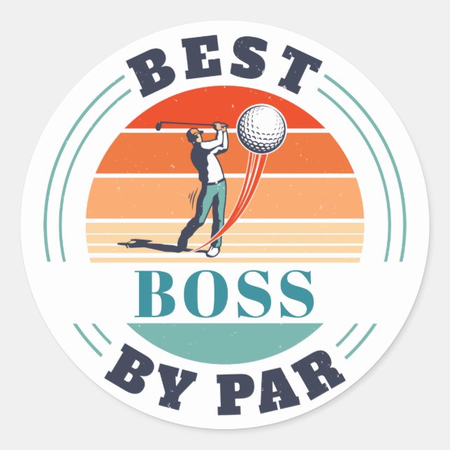 Sticker Rond Meilleur Boss Par Par Par Custom Retro (Devant)