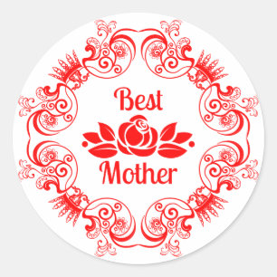 Sticker Rond Meilleur Cadre Rose Rouge Et Floral