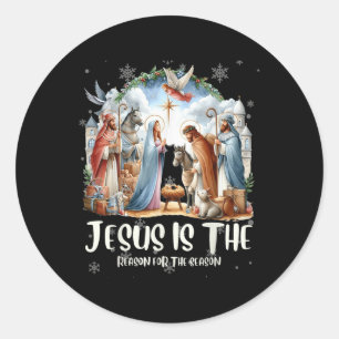 Sticker Rond Meilleur Cool de Noël Jésus scène de la Nativité C