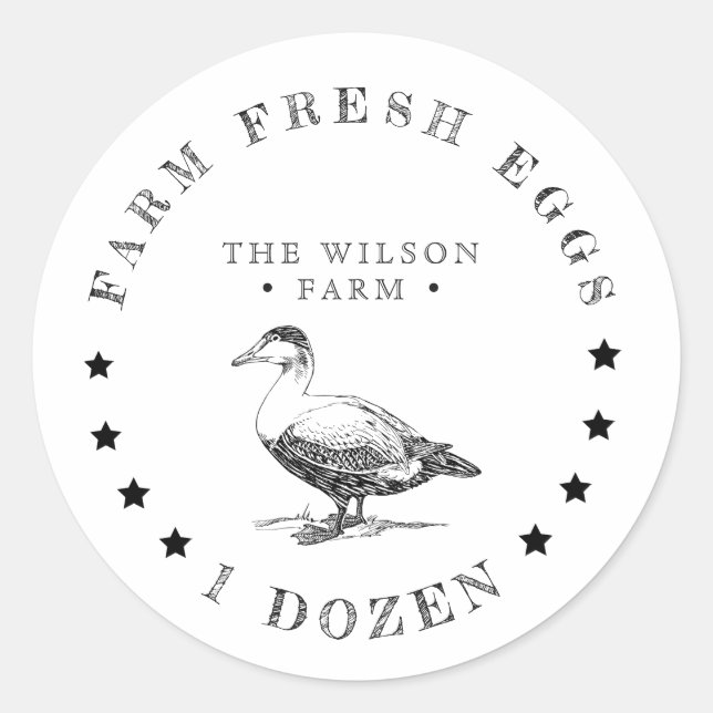 Sticker Rond meilleur de la ferme étoiles canard Oeuf Carton St (Devant)