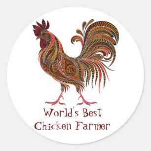 Sticker Rond Meilleur élevage de poulets du monde : Rooster Far