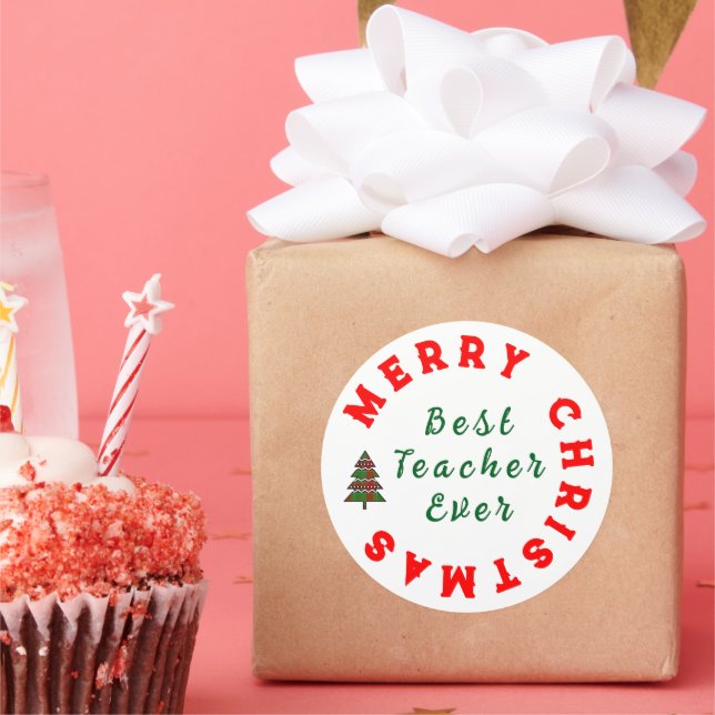 Sticker Rond Meilleur Enseignant Toujours Noël Merci Cadeau (Fête)
