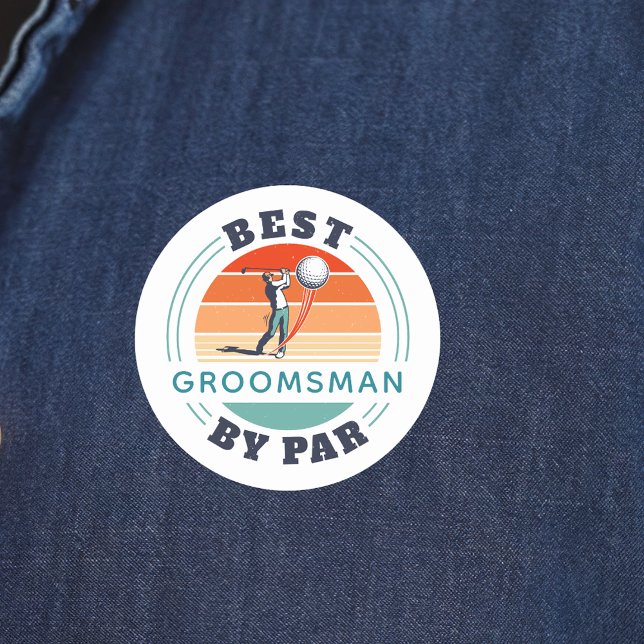 Sticker Rond Meilleur Garçon d'Honneur Par Par Cadeau de Mariag (Best Groomsman by Par Golf Retro Wedding Sticker)