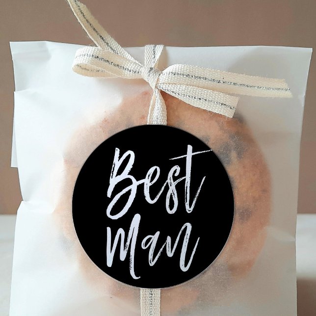Sticker Rond Meilleur homme | Style de script Mariage noir (Créateur téléchargé)