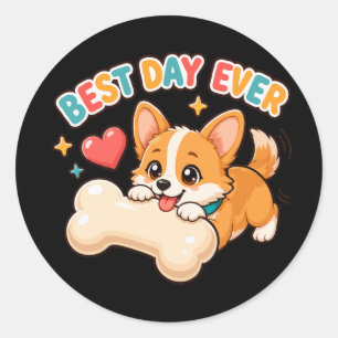 Sticker Rond Meilleur jour de tous les temps Adorable chiot Cor