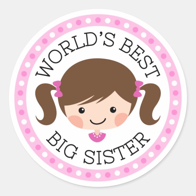 Sticker Rond Meilleur monde grand soeur dessin animé fille chev (Devant)