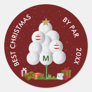 Sticker Rond Meilleur Noël par Par Golf Ball Tree Année initial