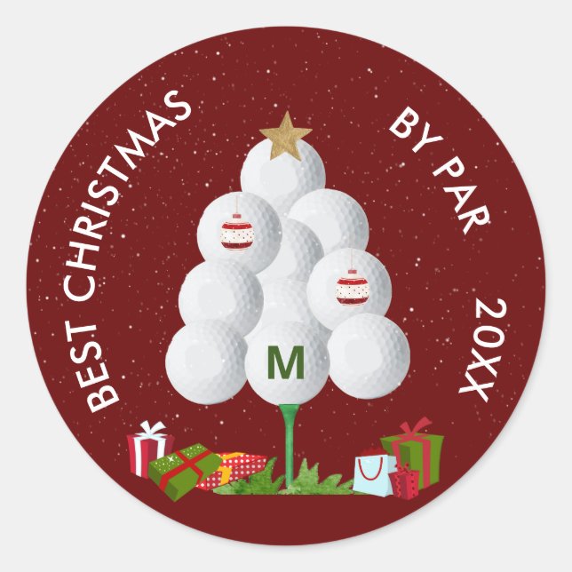 Sticker Rond Meilleur Noël par Par Golf Ball Tree Année initial (Devant)
