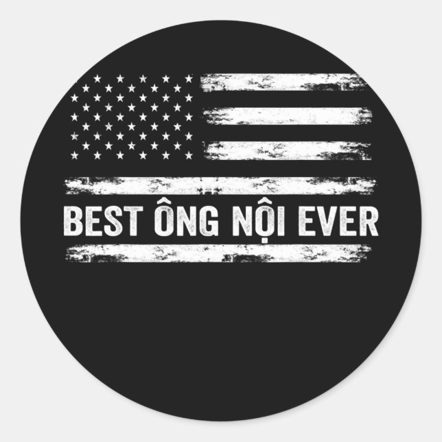 Sticker Rond Meilleur Ong Noi Ever USA Drapeau Vietnamien Grand (Devant)