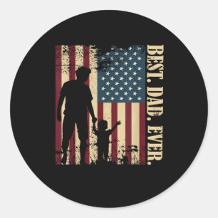 Sticker Rond Meilleur Papa Avec Nous Drapeau Américain Vintage