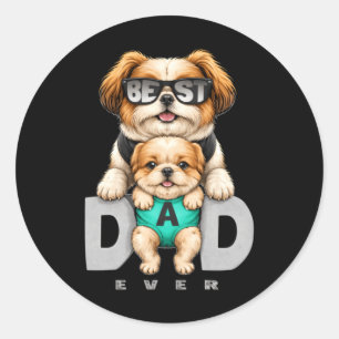 Sticker Rond Meilleur papa chien Cadeau drôle de fête des pères