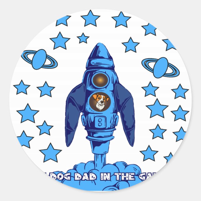 Sticker Rond Meilleur Papa Chien de la Galaxie Fusée Spatiale C (Devant)