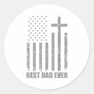 Sticker Rond Meilleur Papa Chretien Patriotique Drapeau USA Gro