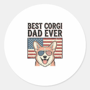 Sticker Rond Meilleur Papa Corgi Patriote Vintage T-Shirt Chien