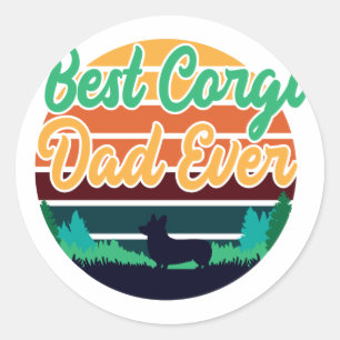 Sticker Rond Meilleur Papa Corgi Rétro Vintage Cadeau Fête des 