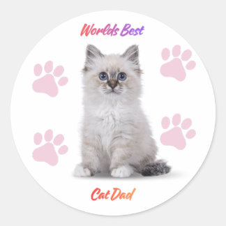 Sticker Rond Meilleur Papa de Chat au Monde Photo Élégante Simp