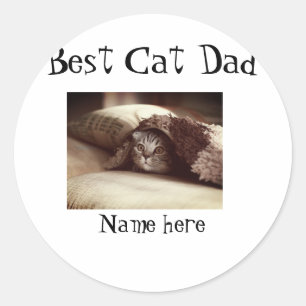 Sticker Rond meilleur papa de chat nom de photo fête des pères