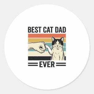 Sticker Rond Meilleur Papa de Chat Retro Chat Poing Contre T-Sh