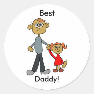 Sticker Rond Meilleur papa Fête des pères Père fille dessin