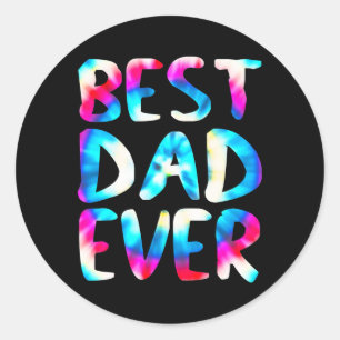 Sticker Rond Meilleur Papa Jamais Coloré Tie Dye Drôle Fête des