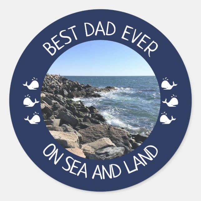 Sticker Rond Meilleur Papa Jamais Photo de l'Océan Bleu (Devant)