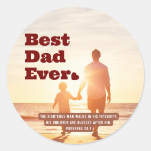 Sticker Rond Meilleur papa jamais Proverbes 20:7 Bible chrétien