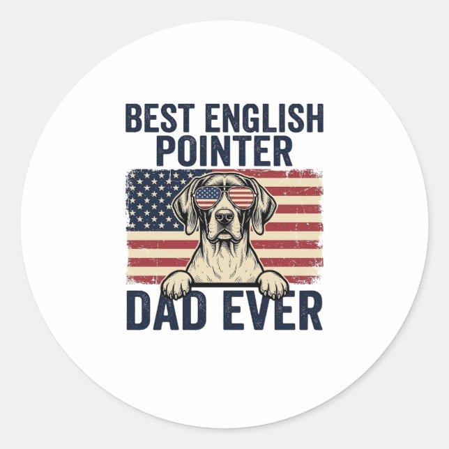 Sticker Rond Meilleur Papa Pointer Anglais Patriote de Chien (Devant)