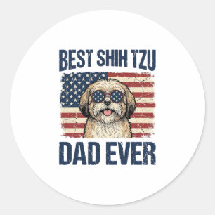 Sticker Rond Meilleur papa Shih Tzu patriotique de tous les tem