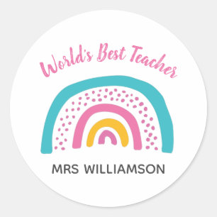 Sticker Rond Meilleur Professeur du Monde Arc-en-Ciel Lumineux