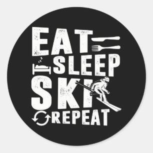 Sticker Rond Meilleur vêtement de ski Manger Sleep Ski Répéter