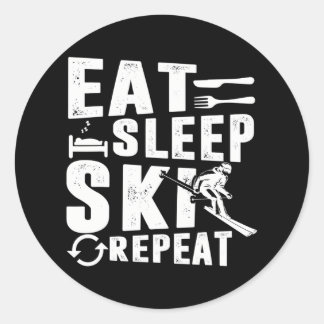 Sticker Rond Meilleur vêtement de ski Manger Sleep Ski Répéter 